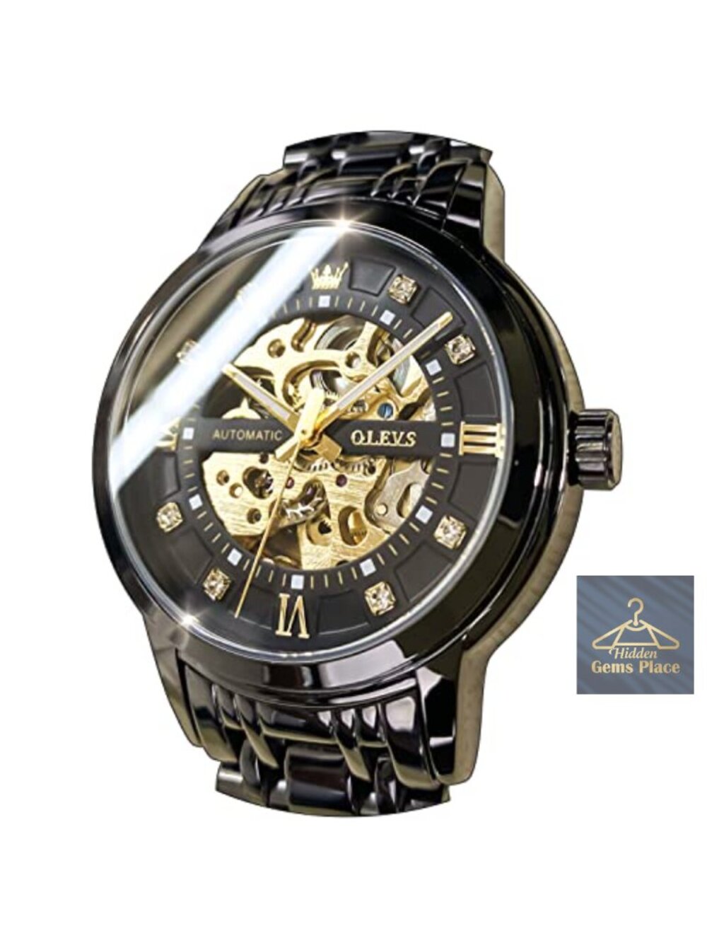Automatic Self Winding Men's Wrist Watch Stainless Steel Skeleton Dial 41mm